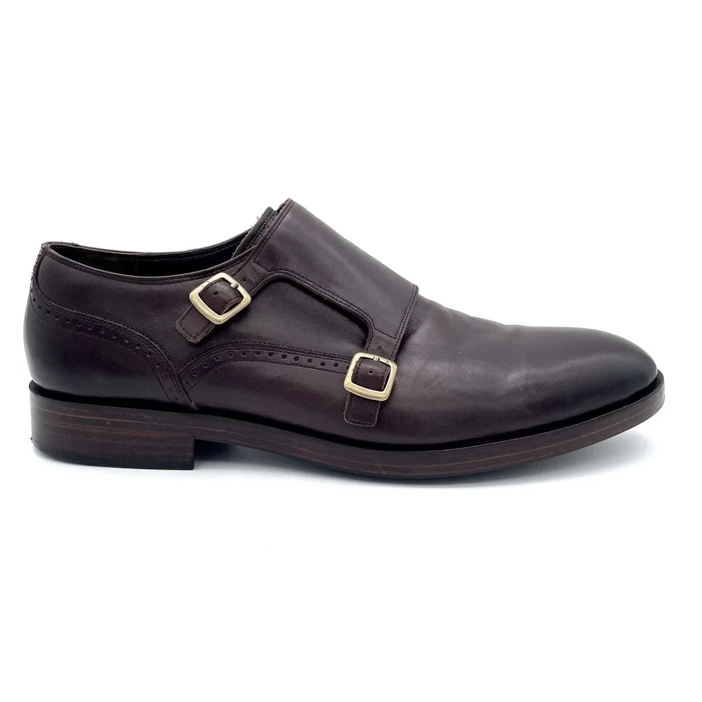 Cole Haan Grand.OS Double Monk Strap Brown Leather Dress Shoes Men's 12 M